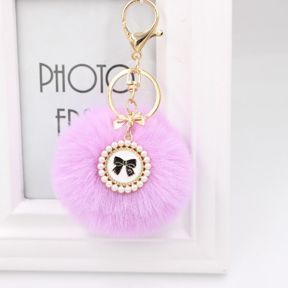 Wholesale New Bow Tag Imitation Rex Rabbit Fur Plush Ball Keychain